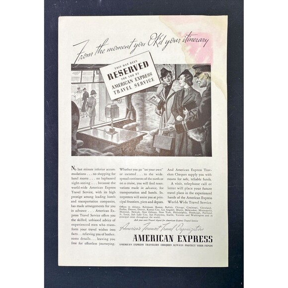 American Express Travelers Cheques "Always protect your funds" Vtg Print Ad 1937 - Picture 3 of 3